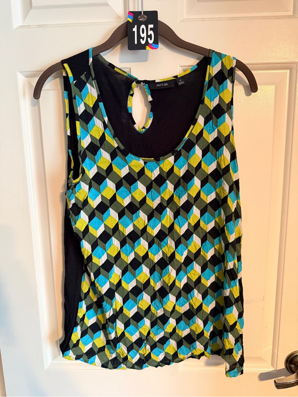Apt. 9 Geometric Sleeveless Tank Top — Black, Teal & Lime
